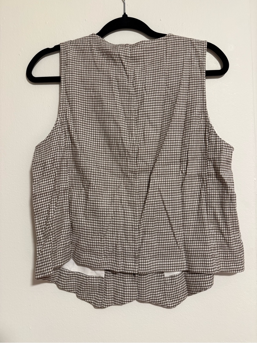 Everlane Taupe and White Gingham Sleeveless Button-Front Top Vest - Picture 2 of 10
